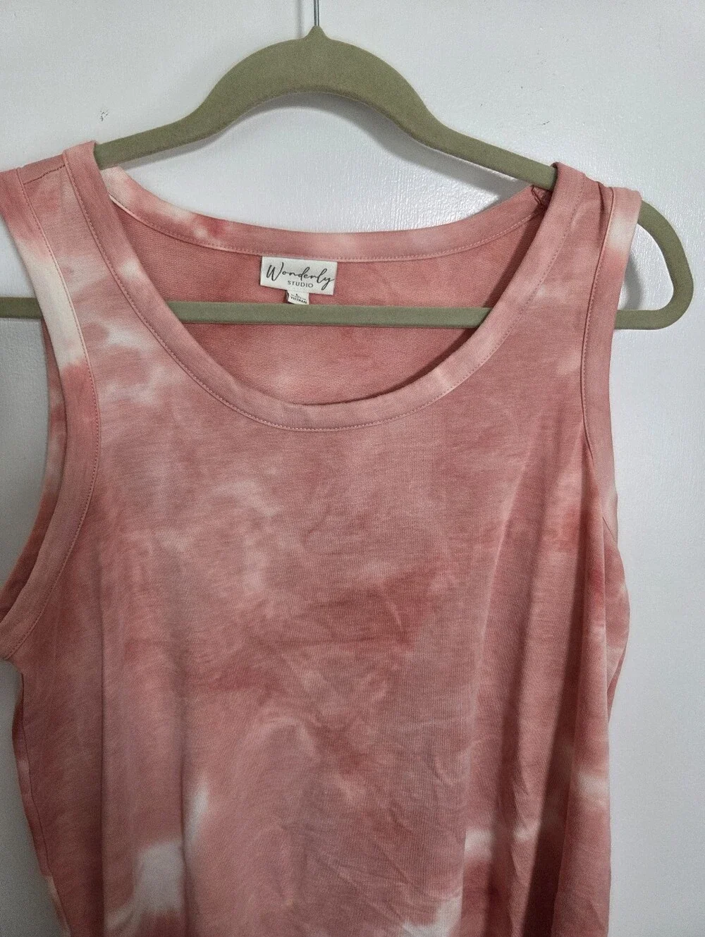 Wonderly Studio Pink Tie Dye Sleeveless Shift Dress L Crew Neck Summer Hippie